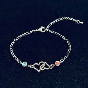 Double Heart bracelet or anklet with birthstone charms